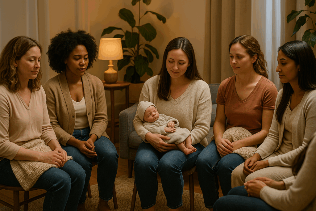 Grupo de mulheres reunidas em roda