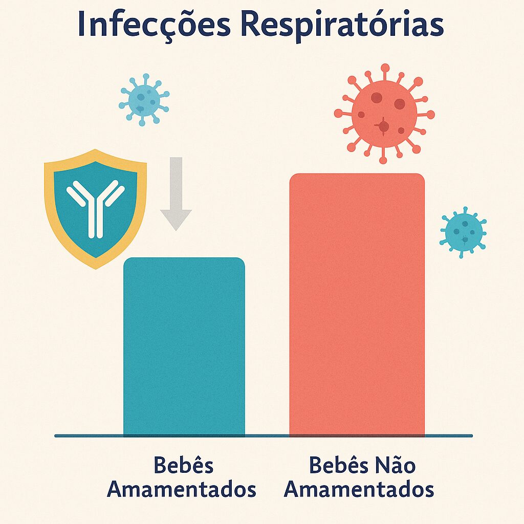 Gráfico comparativo mostrando a incidência de infecções respiratórias em bebês amamentados versus não amamentados