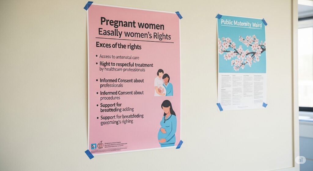 Cartaz com direitos da mulher no parto no SUS.