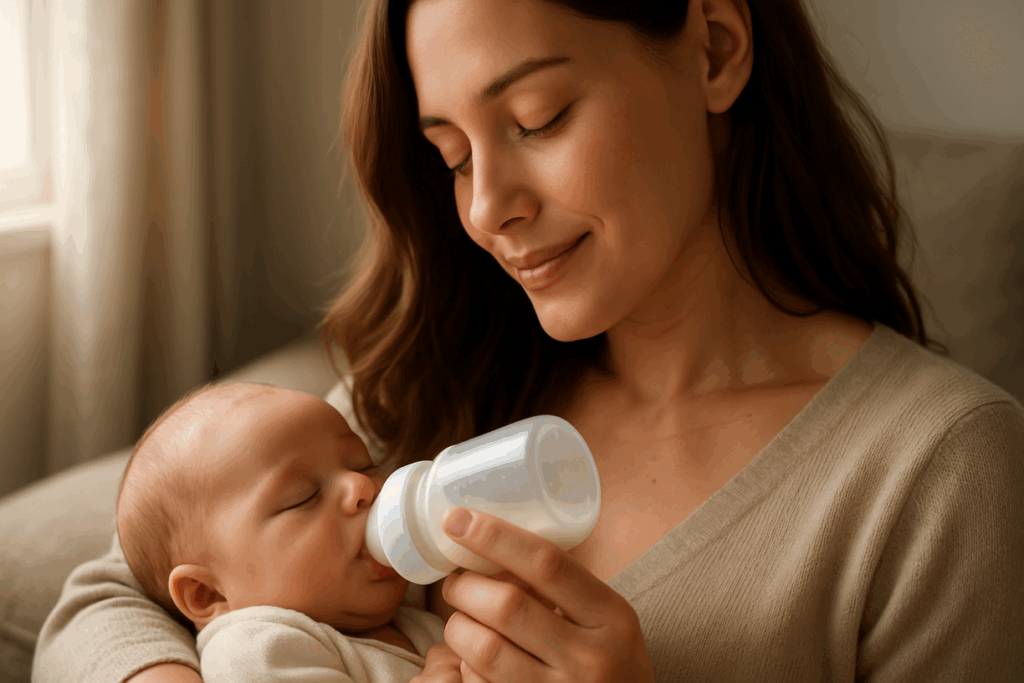 Mãe amamentando recém nascido demonstrando os benefícios do leite materno como melhor alimento para bebês