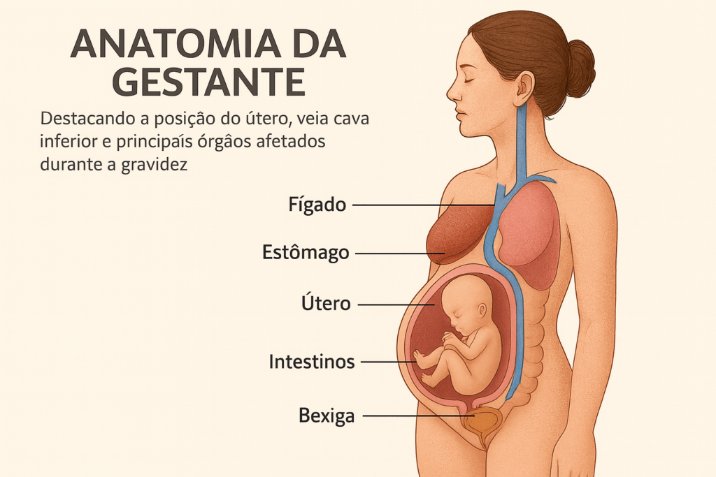 Anatomia da gestante - como o útero afeta órgãos e vasos sanguíneos durante a gravidez