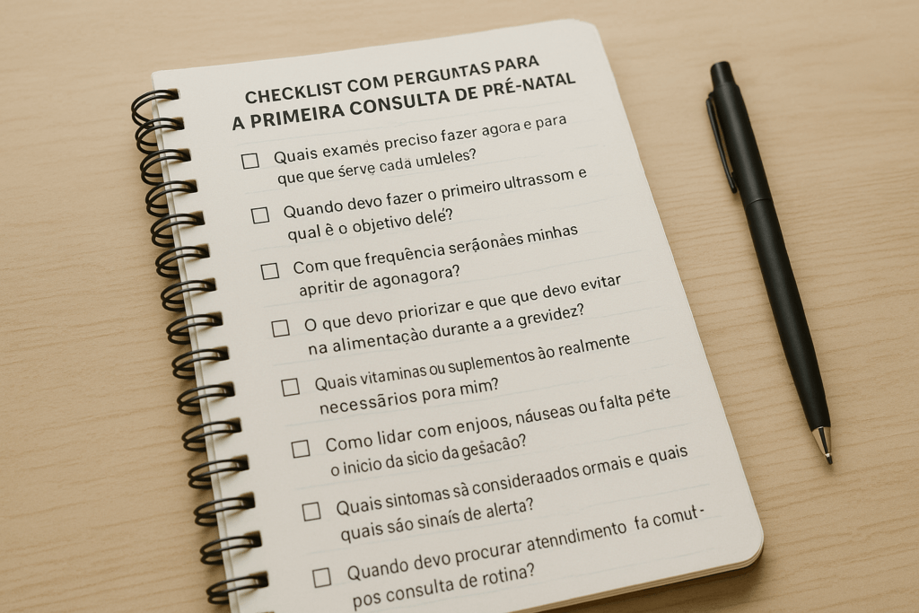 checklist com perguntas para a primeira consulta de pré-natal