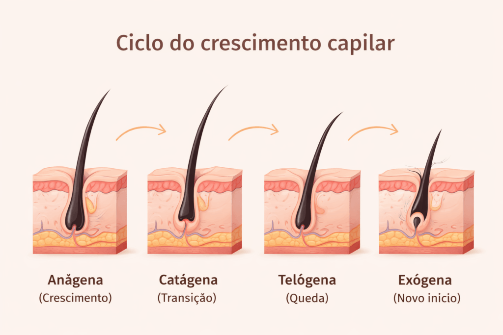 Ilustração do ciclo de crescimento do cabelo