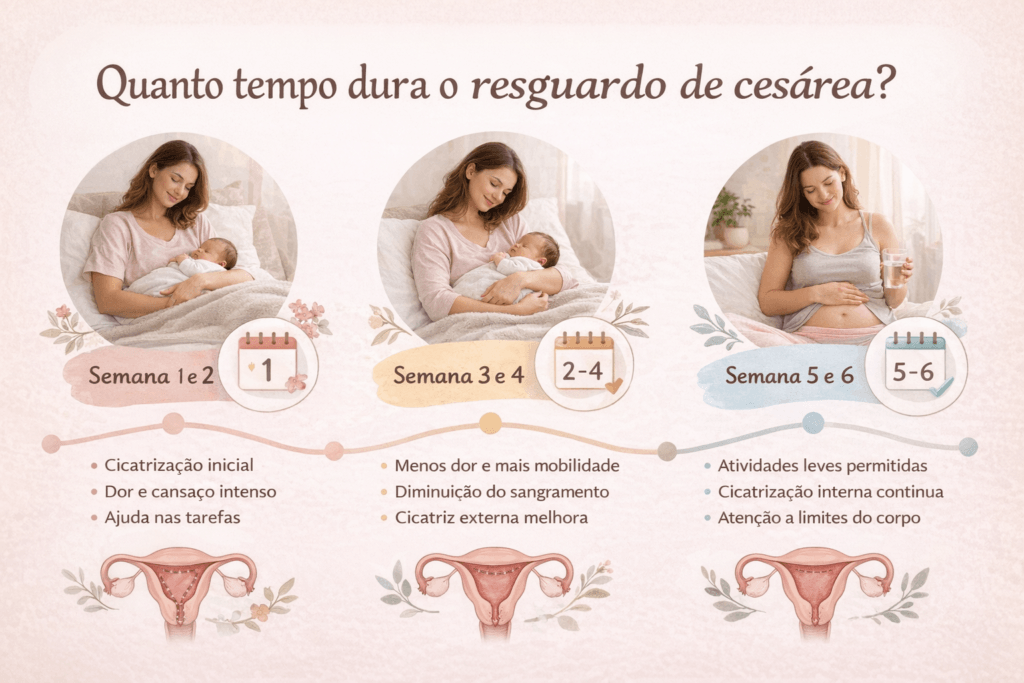 Linha do tempo explicando quanto tempo dura o resguardo de cesárea