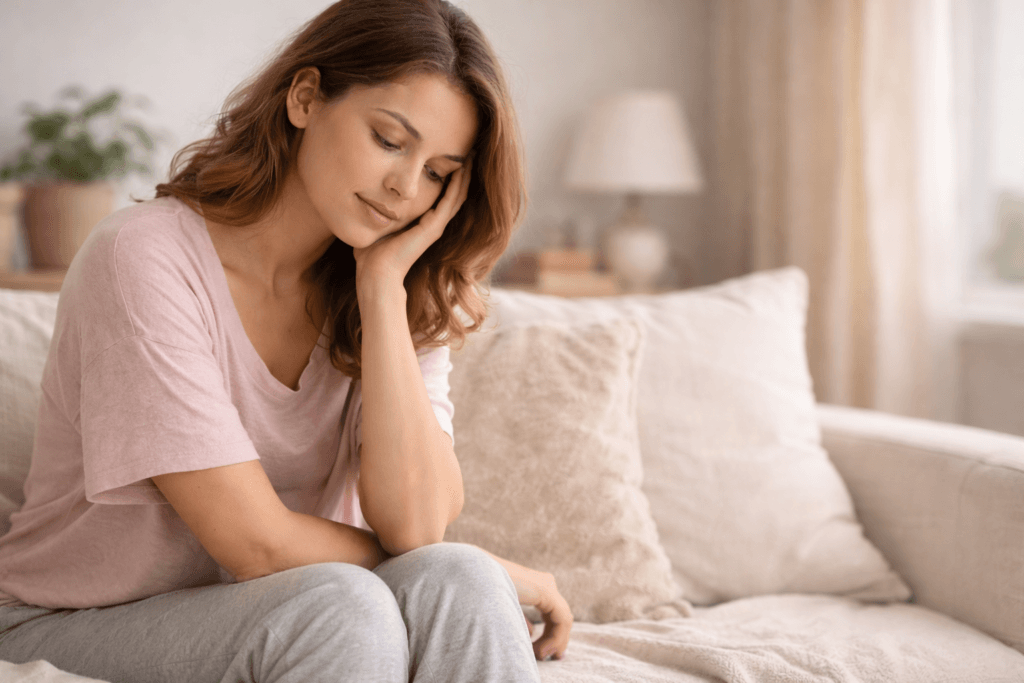 Mulher vivenciando o resguardo emocional após cesárea em ambiente acolhedor