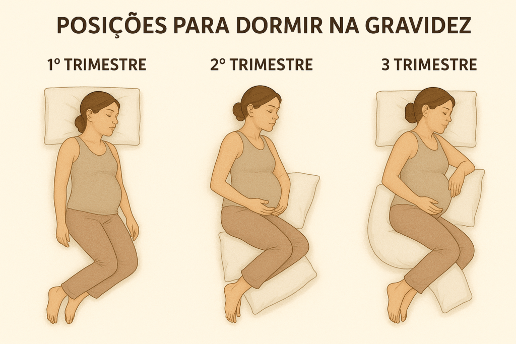 Posições para dormir em cada trimestre da gravidez - guia visual do primeiro ao terceiro trimestre