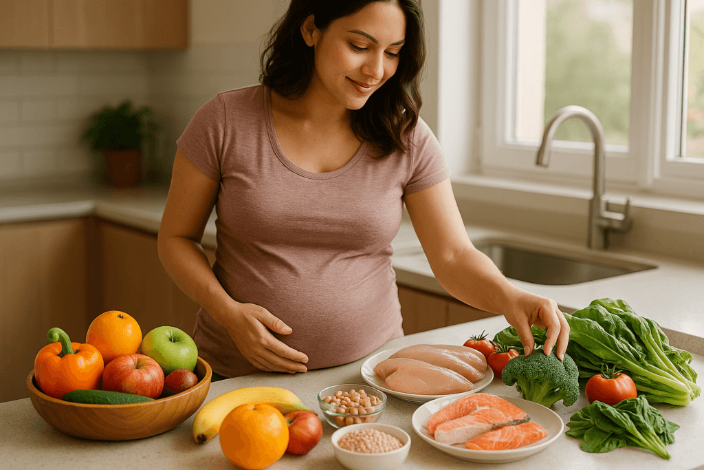 alimentação saudável na gravidez com alimentos frescos e variados para pré-natal