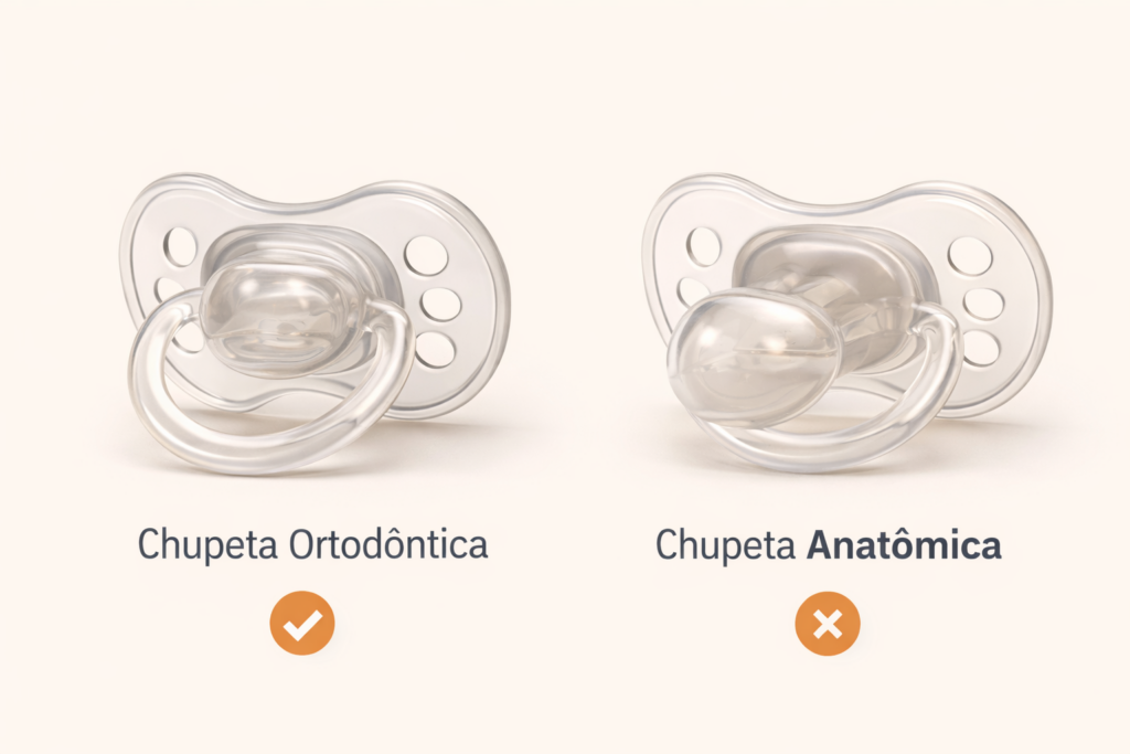 Diferença entre chupeta ortodôntica e anatômica