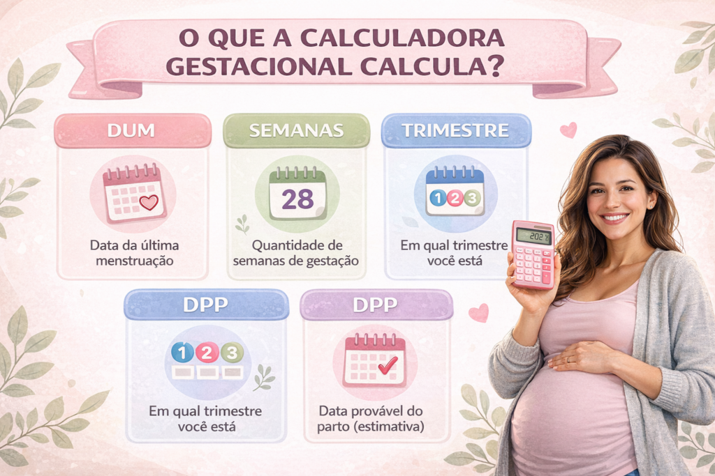 Infográfico explicando os resultados da calculadora gestacional