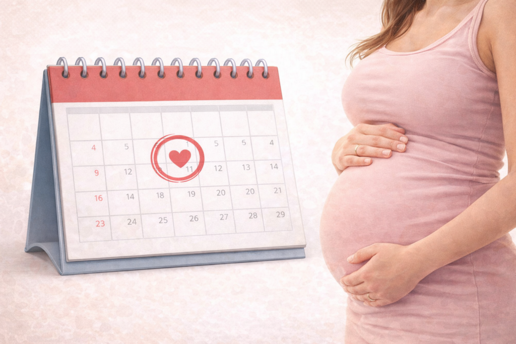 Calendário com data provável do parto marcada para gestante