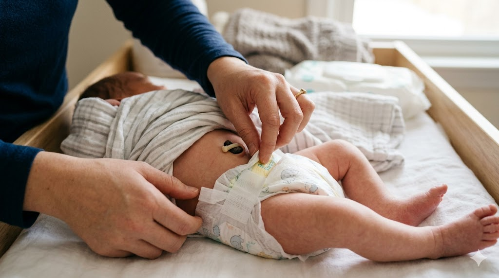 como colocar fralda em recém-nascido - corte umbilical da fralda