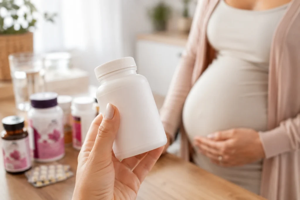 suplemento vitaminas para gestação – frasco de multivitamínico gestacional recomendado pelo médico